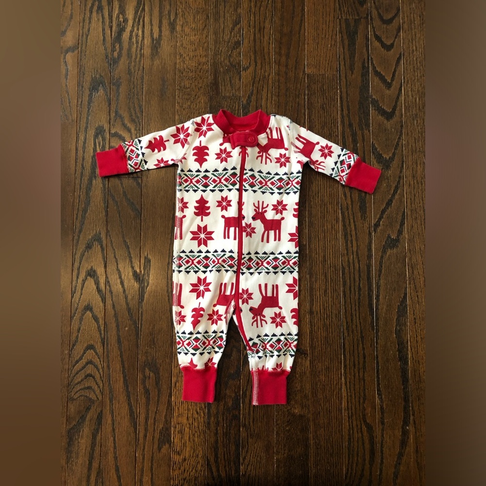 Hanna Andersson Infant 0-3M White/Red Reindeer Holiday Winter Themed One Piece